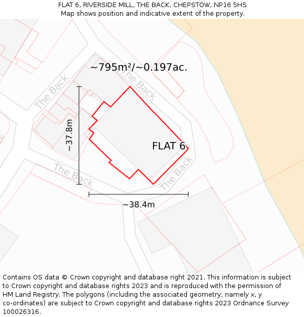 FLAT 6, RIVERSIDE MILL, THE BACK, CHEPSTOW, NP16 5HS: Plot and title map