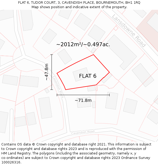 FLAT 6, TUDOR COURT, 3, CAVENDISH PLACE, BOURNEMOUTH, BH1 1RQ: Plot and title map