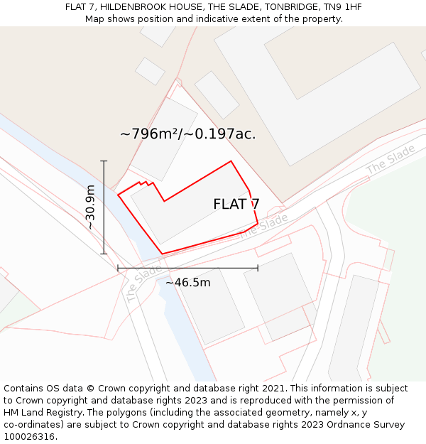 FLAT 7, HILDENBROOK HOUSE, THE SLADE, TONBRIDGE, TN9 1HF: Plot and title map