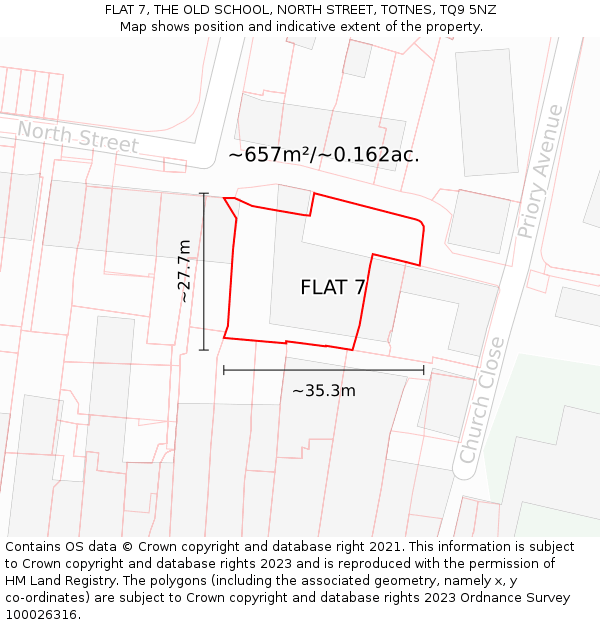 FLAT 7, THE OLD SCHOOL, NORTH STREET, TOTNES, TQ9 5NZ: Plot and title map