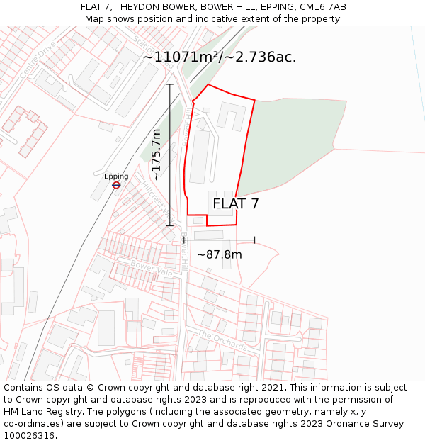 FLAT 7, THEYDON BOWER, BOWER HILL, EPPING, CM16 7AB: Plot and title map