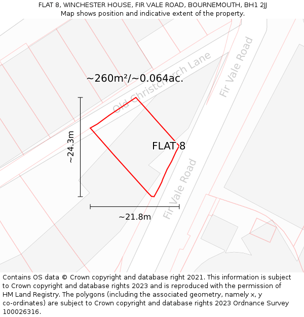 FLAT 8, WINCHESTER HOUSE, FIR VALE ROAD, BOURNEMOUTH, BH1 2JJ: Plot and title map