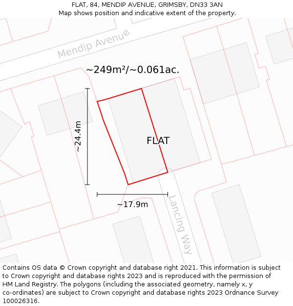 FLAT, 84, MENDIP AVENUE, GRIMSBY, DN33 3AN: Plot and title map