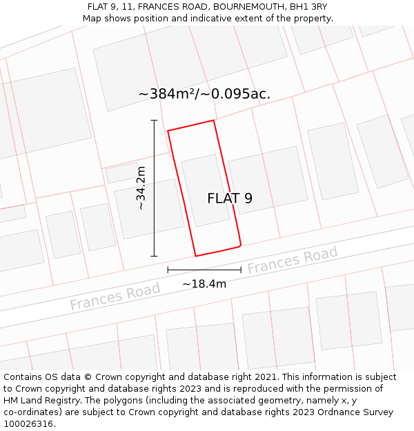 FLAT 9, 11, FRANCES ROAD, BOURNEMOUTH, BH1 3RY: Plot and title map