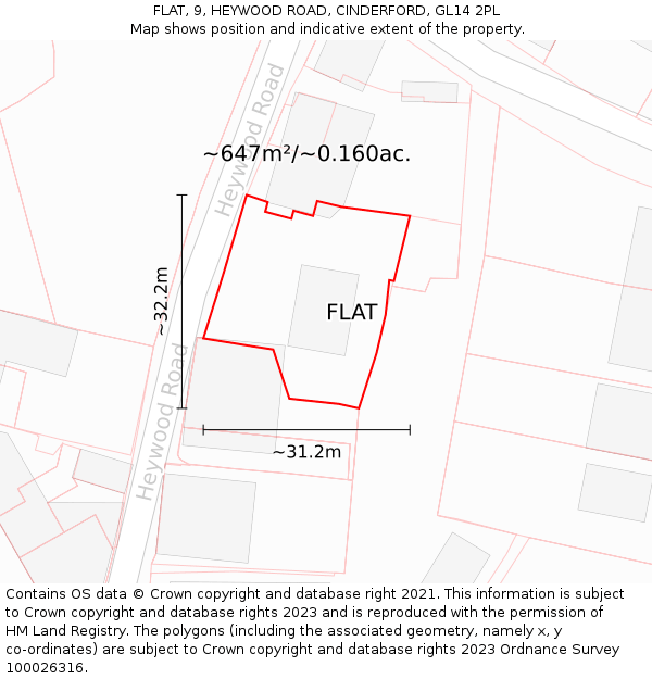 FLAT, 9, HEYWOOD ROAD, CINDERFORD, GL14 2PL: Plot and title map