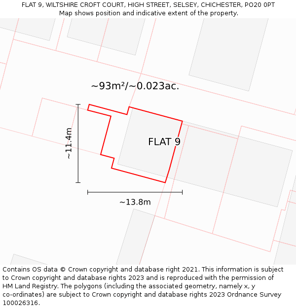 FLAT 9, WILTSHIRE CROFT COURT, HIGH STREET, SELSEY, CHICHESTER, PO20 0PT: Plot and title map