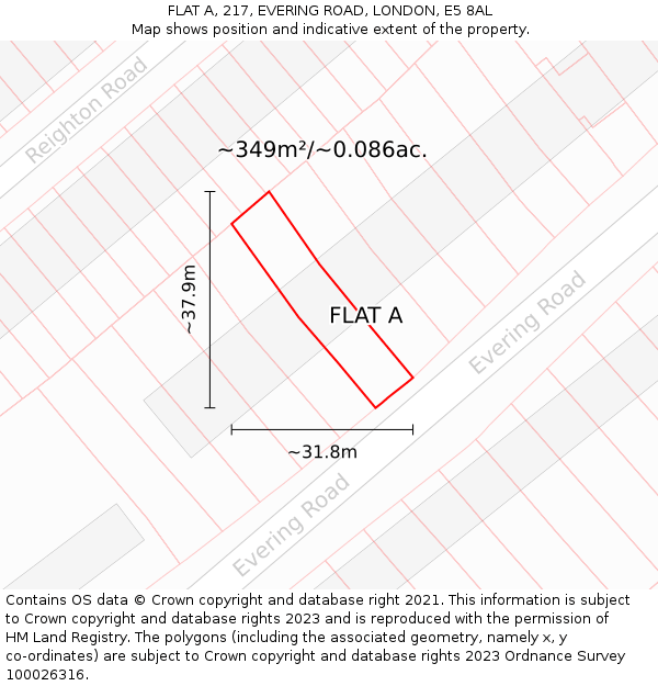 FLAT A, 217, EVERING ROAD, LONDON, E5 8AL: Plot and title map