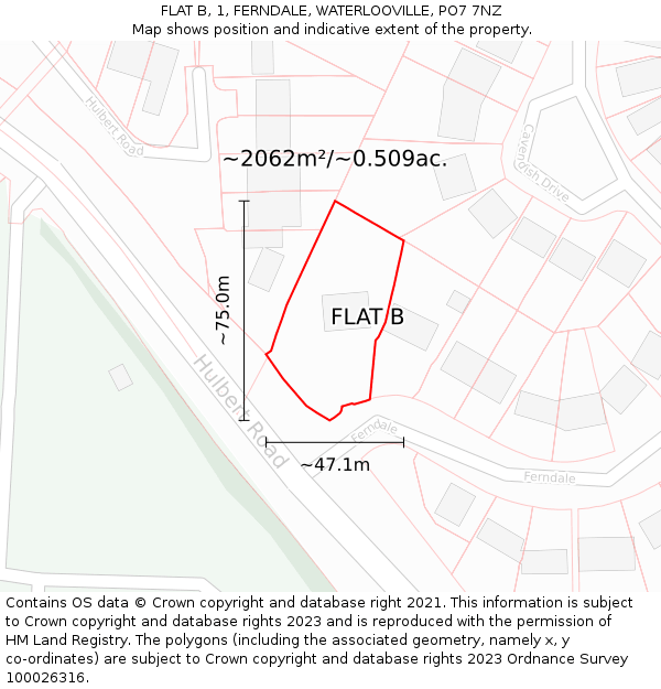 FLAT B, 1, FERNDALE, WATERLOOVILLE, PO7 7NZ: Plot and title map