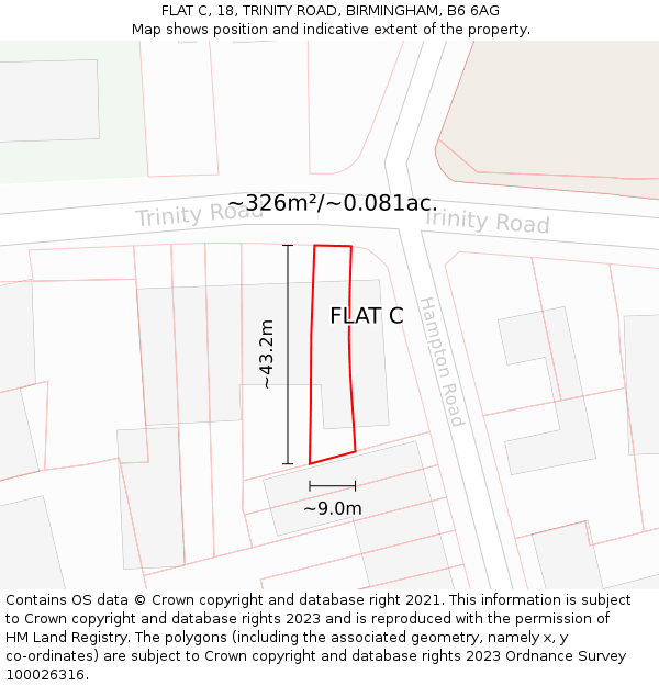 FLAT C, 18, TRINITY ROAD, BIRMINGHAM, B6 6AG: Plot and title map