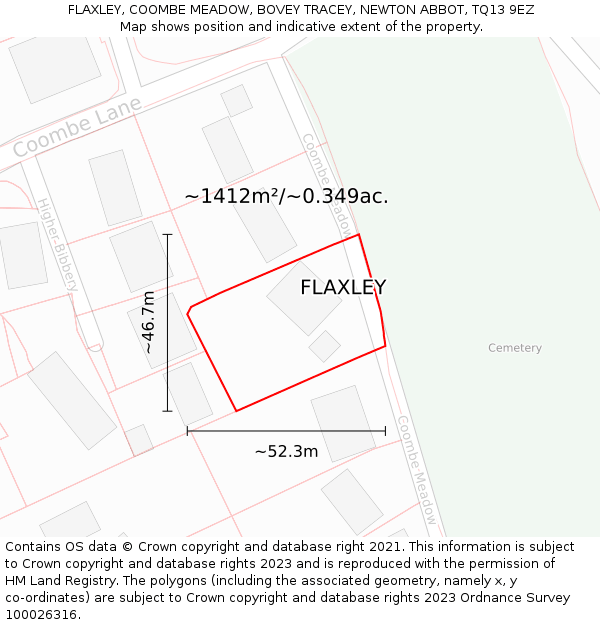 FLAXLEY, COOMBE MEADOW, BOVEY TRACEY, NEWTON ABBOT, TQ13 9EZ: Plot and title map