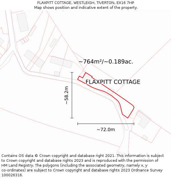 FLAXPITT COTTAGE, WESTLEIGH, TIVERTON, EX16 7HP: Plot and title map