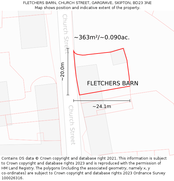 FLETCHERS BARN, CHURCH STREET, GARGRAVE, SKIPTON, BD23 3NE: Plot and title map