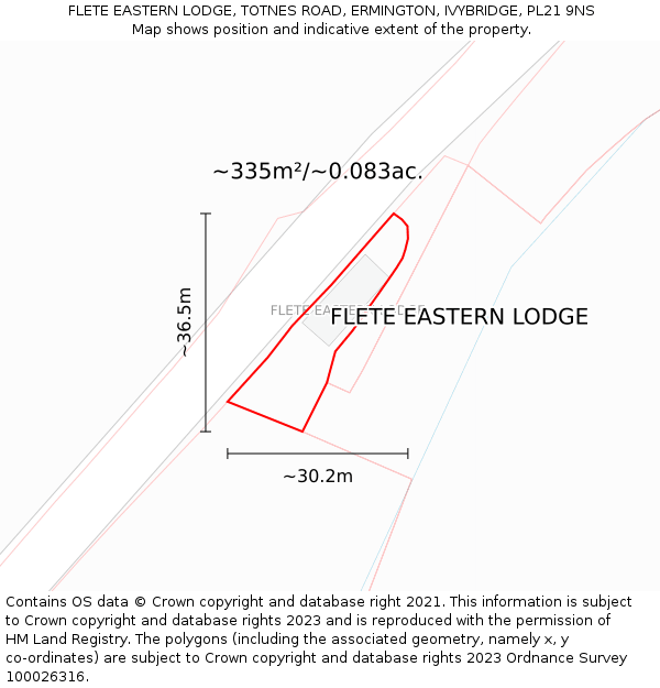 FLETE EASTERN LODGE, TOTNES ROAD, ERMINGTON, IVYBRIDGE, PL21 9NS: Plot and title map