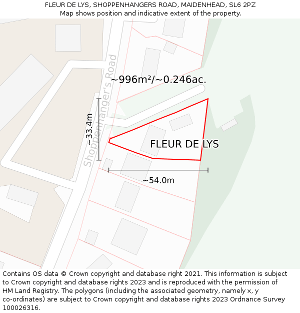 FLEUR DE LYS, SHOPPENHANGERS ROAD, MAIDENHEAD, SL6 2PZ: Plot and title map