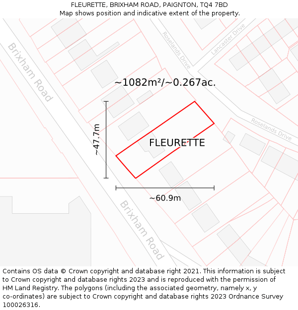 FLEURETTE, BRIXHAM ROAD, PAIGNTON, TQ4 7BD: Plot and title map