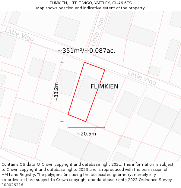 FLIMKIEN, LITTLE VIGO, YATELEY, GU46 6ES: Plot and title map