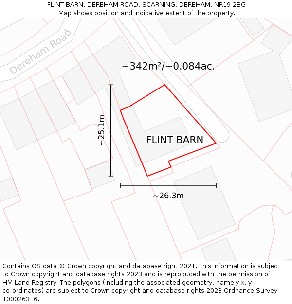 FLINT BARN, DEREHAM ROAD, SCARNING, DEREHAM, NR19 2BG: Plot and title map