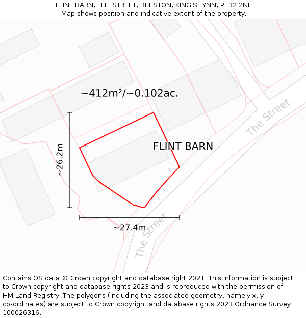 FLINT BARN, THE STREET, BEESTON, KING'S LYNN, PE32 2NF: Plot and title map