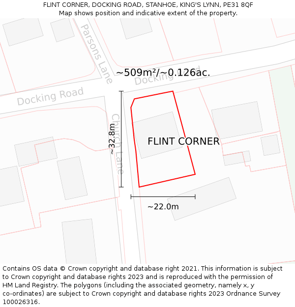 FLINT CORNER, DOCKING ROAD, STANHOE, KING'S LYNN, PE31 8QF: Plot and title map