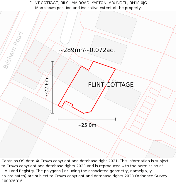 FLINT COTTAGE, BILSHAM ROAD, YAPTON, ARUNDEL, BN18 0JG: Plot and title map