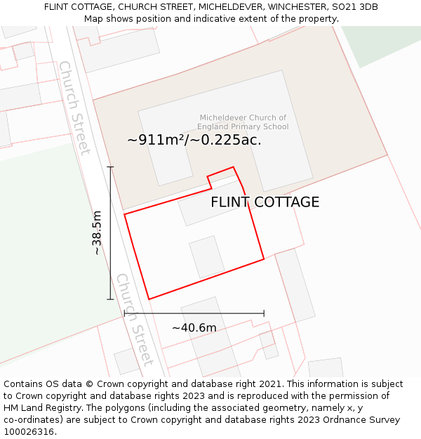 FLINT COTTAGE, CHURCH STREET, MICHELDEVER, WINCHESTER, SO21 3DB: Plot and title map