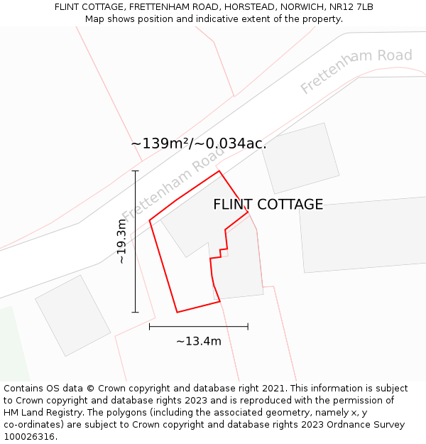 FLINT COTTAGE, FRETTENHAM ROAD, HORSTEAD, NORWICH, NR12 7LB: Plot and title map