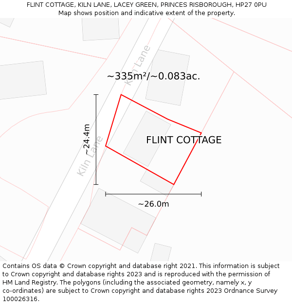 FLINT COTTAGE, KILN LANE, LACEY GREEN, PRINCES RISBOROUGH, HP27 0PU: Plot and title map