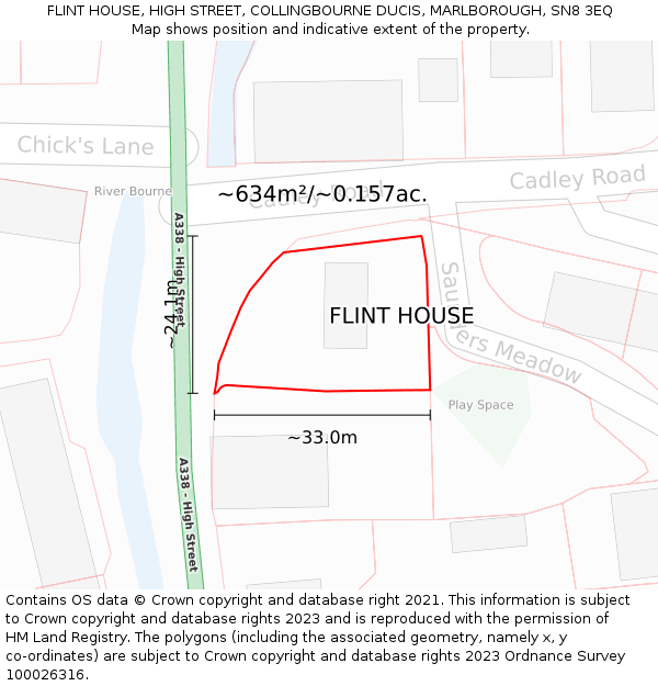 FLINT HOUSE, HIGH STREET, COLLINGBOURNE DUCIS, MARLBOROUGH, SN8 3EQ: Plot and title map