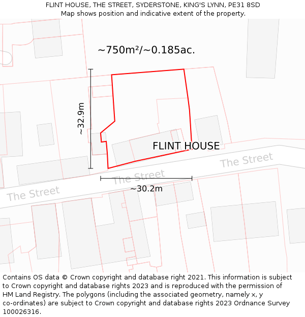 FLINT HOUSE, THE STREET, SYDERSTONE, KING'S LYNN, PE31 8SD: Plot and title map