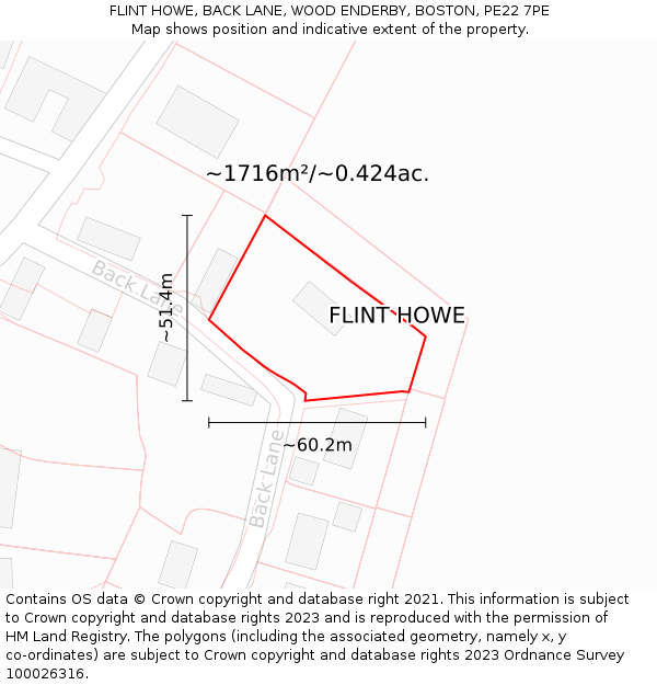 FLINT HOWE, BACK LANE, WOOD ENDERBY, BOSTON, PE22 7PE: Plot and title map