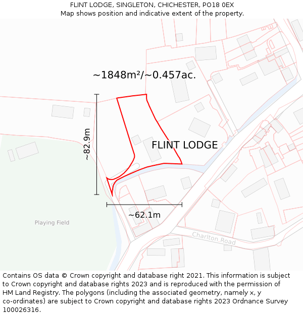 FLINT LODGE, SINGLETON, CHICHESTER, PO18 0EX: Plot and title map