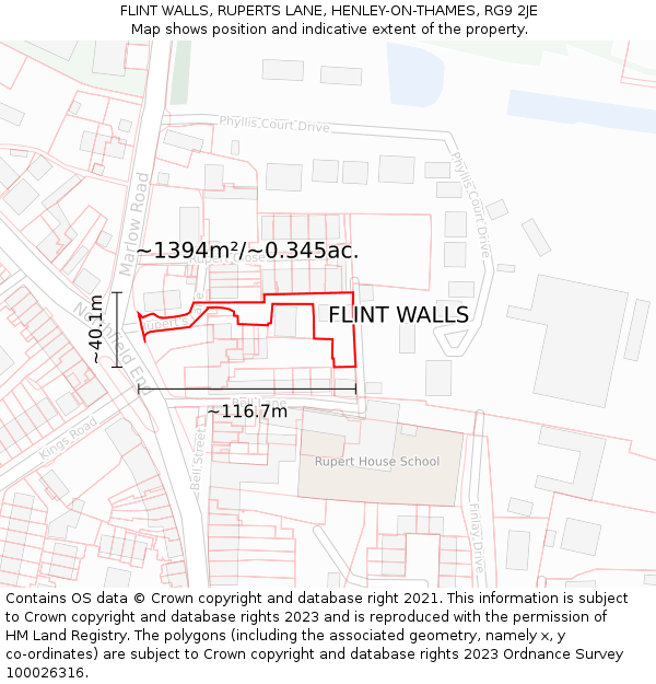 FLINT WALLS, RUPERTS LANE, HENLEY-ON-THAMES, RG9 2JE: Plot and title map
