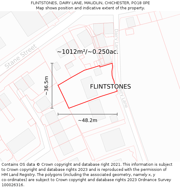 FLINTSTONES, DAIRY LANE, MAUDLIN, CHICHESTER, PO18 0PE: Plot and title map