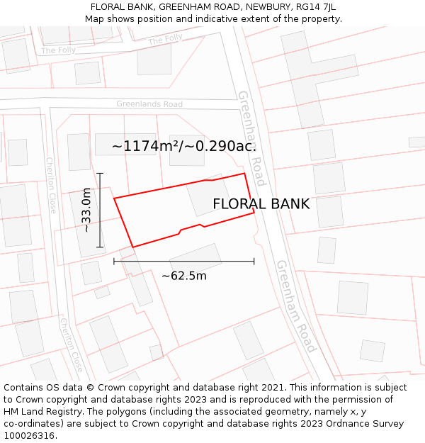 FLORAL BANK, GREENHAM ROAD, NEWBURY, RG14 7JL: Plot and title map
