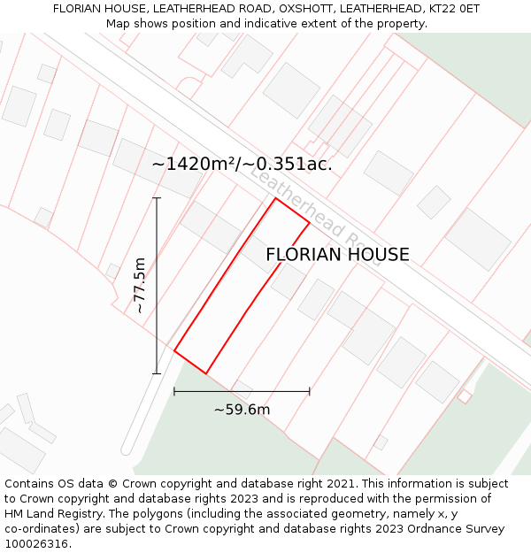 FLORIAN HOUSE, LEATHERHEAD ROAD, OXSHOTT, LEATHERHEAD, KT22 0ET: Plot and title map