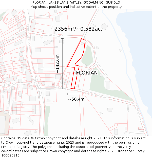 FLORIAN, LAKES LANE, WITLEY, GODALMING, GU8 5LQ: Plot and title map