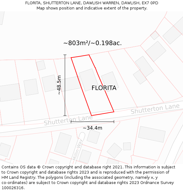 FLORITA, SHUTTERTON LANE, DAWLISH WARREN, DAWLISH, EX7 0PD: Plot and title map