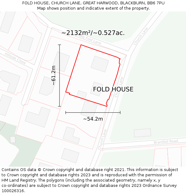 FOLD HOUSE, CHURCH LANE, GREAT HARWOOD, BLACKBURN, BB6 7PU: Plot and title map