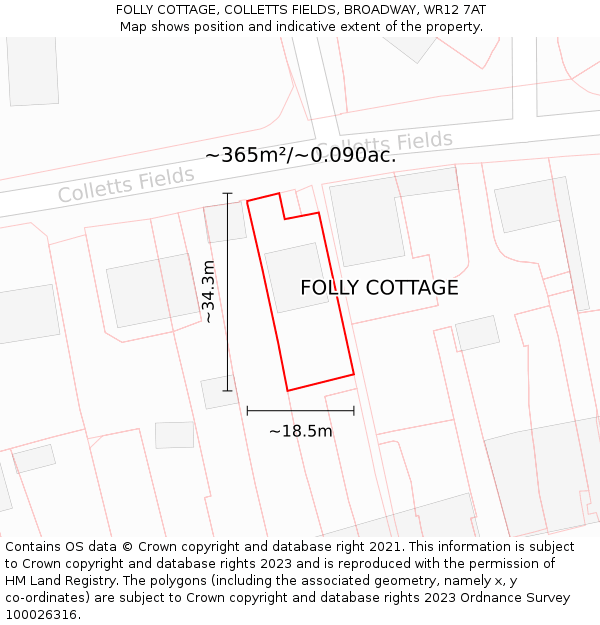 FOLLY COTTAGE, COLLETTS FIELDS, BROADWAY, WR12 7AT: Plot and title map