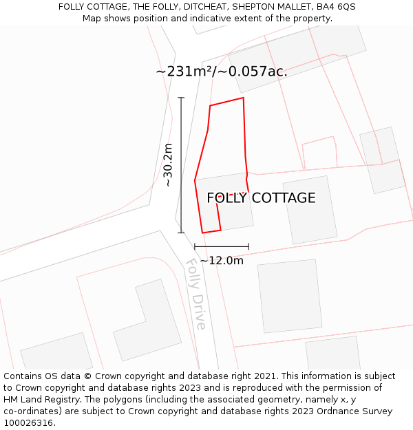 FOLLY COTTAGE, THE FOLLY, DITCHEAT, SHEPTON MALLET, BA4 6QS: Plot and title map