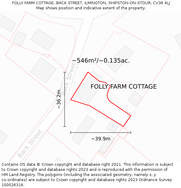 FOLLY FARM COTTAGE, BACK STREET, ILMINGTON, SHIPSTON-ON-STOUR, CV36 4LJ: Plot and title map