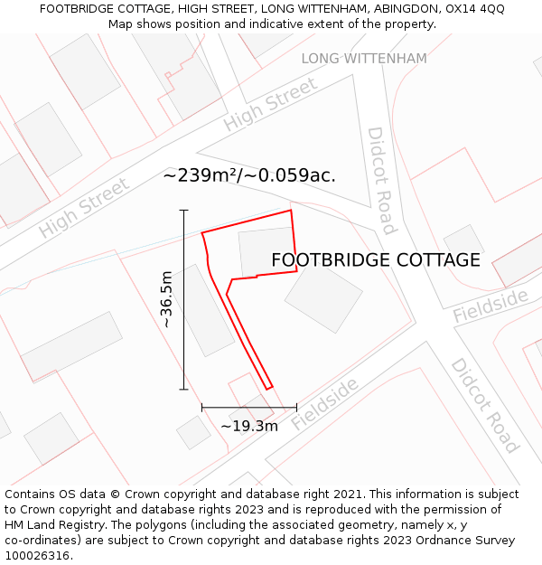 FOOTBRIDGE COTTAGE, HIGH STREET, LONG WITTENHAM, ABINGDON, OX14 4QQ: Plot and title map