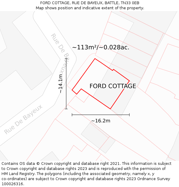 FORD COTTAGE, RUE DE BAYEUX, BATTLE, TN33 0EB: Plot and title map