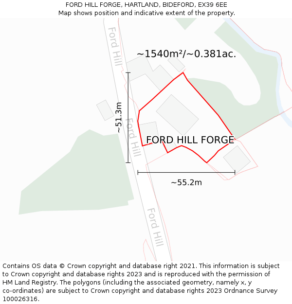 FORD HILL FORGE, HARTLAND, BIDEFORD, EX39 6EE: Plot and title map