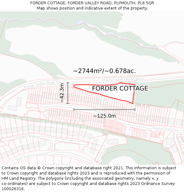 FORDER COTTAGE, FORDER VALLEY ROAD, PLYMOUTH, PL6 5QR: Plot and title map