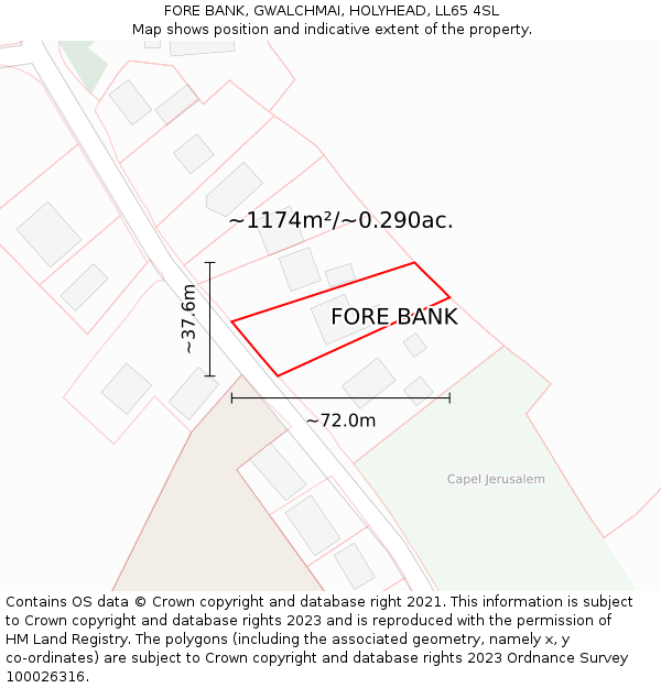 FORE BANK, GWALCHMAI, HOLYHEAD, LL65 4SL: Plot and title map