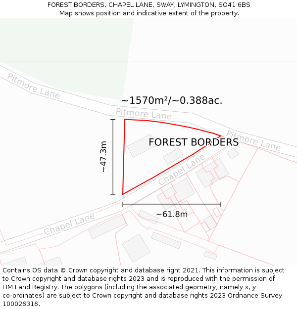 FOREST BORDERS, CHAPEL LANE, SWAY, LYMINGTON, SO41 6BS: Plot and title map