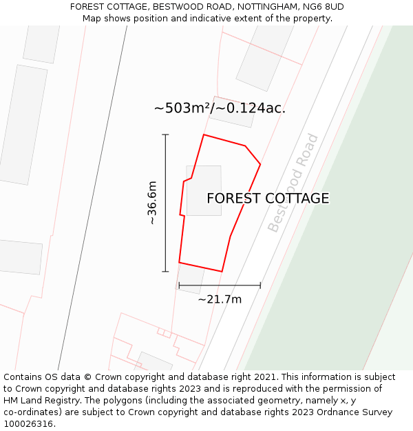 FOREST COTTAGE, BESTWOOD ROAD, NOTTINGHAM, NG6 8UD: Plot and title map