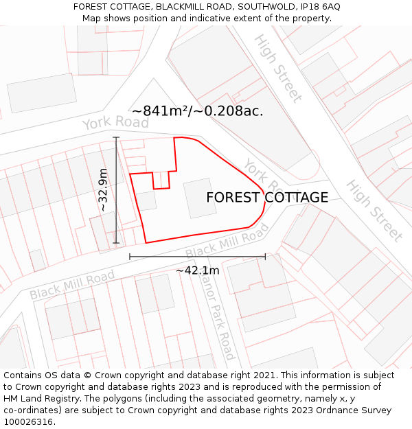 FOREST COTTAGE, BLACKMILL ROAD, SOUTHWOLD, IP18 6AQ: Plot and title map