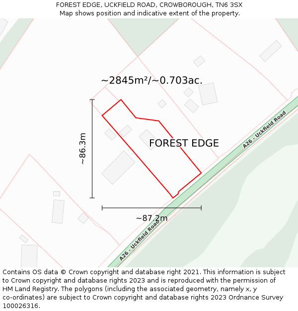 FOREST EDGE, UCKFIELD ROAD, CROWBOROUGH, TN6 3SX: Plot and title map